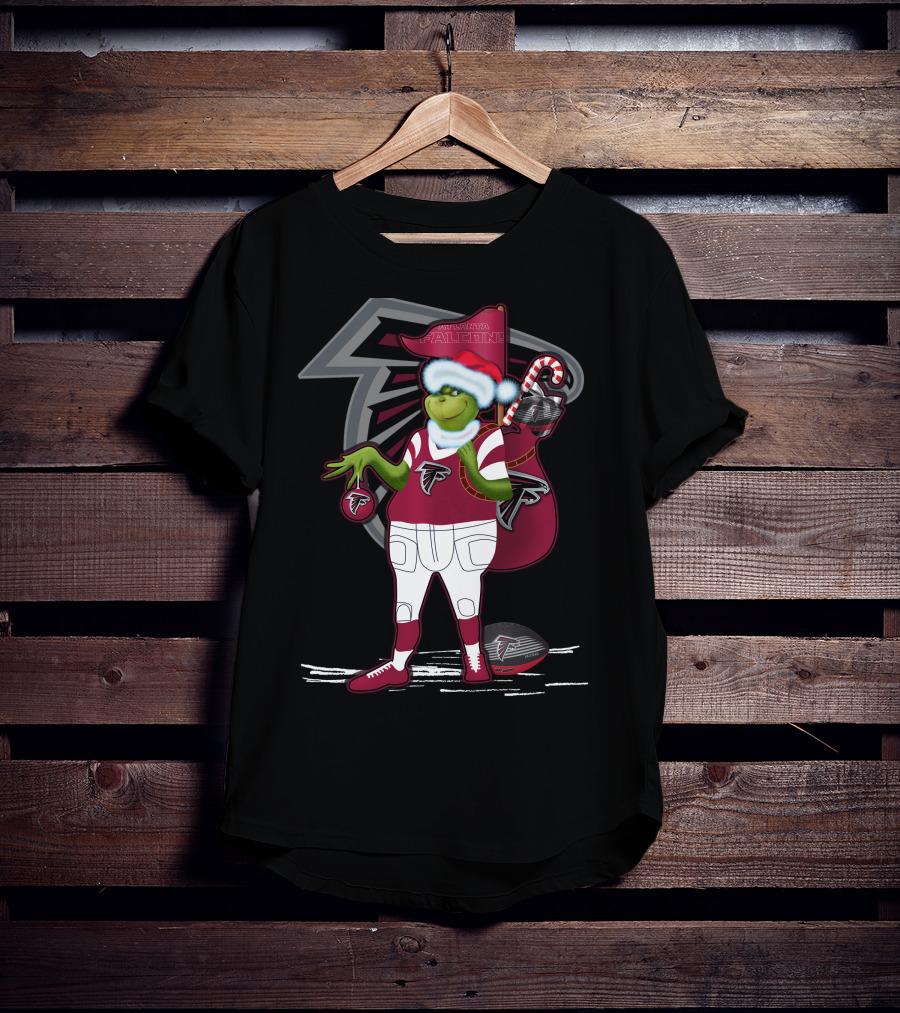 Grinch Santa Atlanta Falcons Holiday Football Fan Festive Green Character T-Shirt