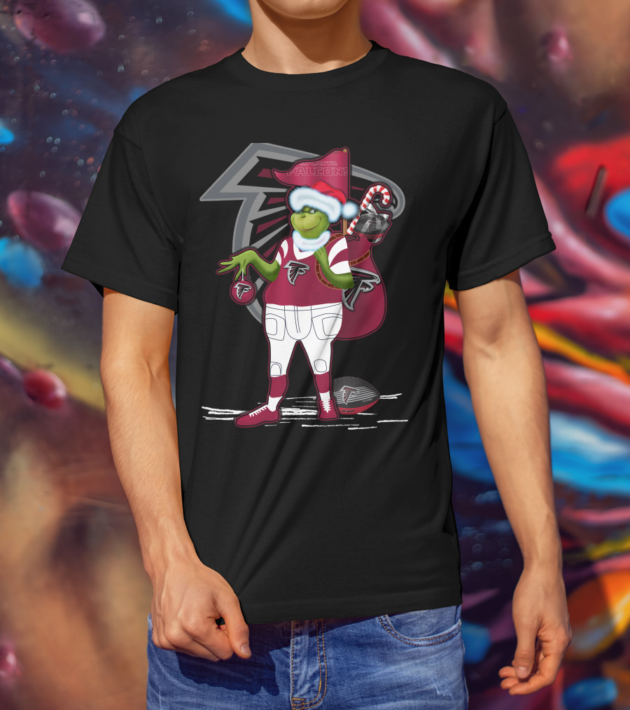 Grinch Santa Atlanta Falcons Holiday Football Fan Festive Green Character T-Shirt
