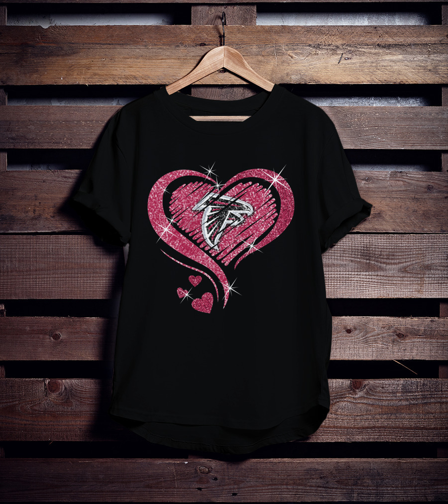 Heart Diamond Atlanta Falcons Sparkling Logo In Glittered Pink Hearts T-Shirt