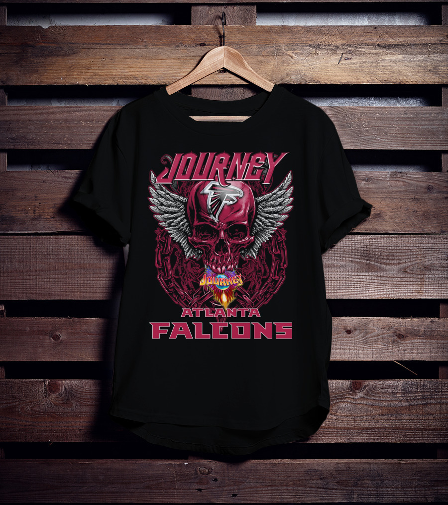 Journey Atlanta Falcons Skull Wings Flame Chains T-Shirt