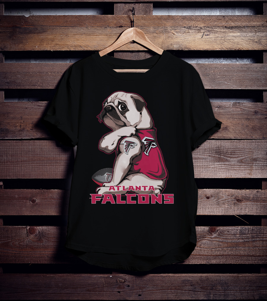 Pug Wearing Atlanta Falcons Gear With Football T-Shirt