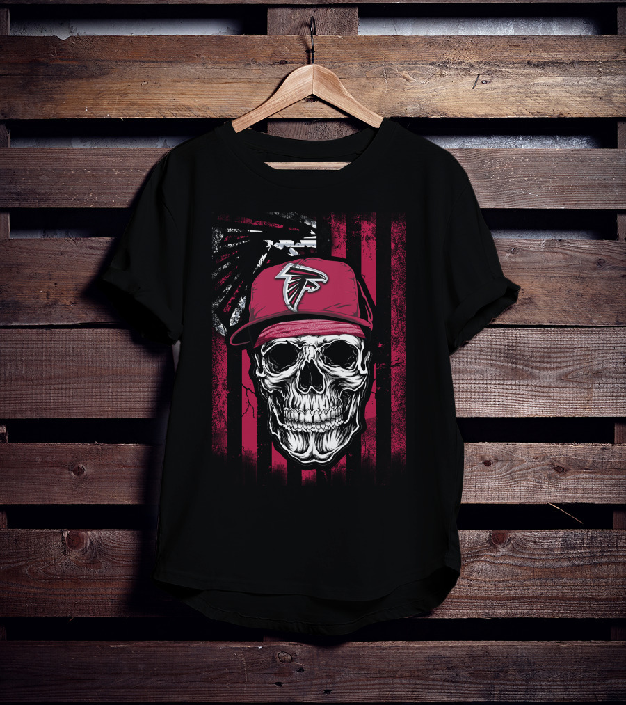 Skull Wearing Atlanta Falcons Cap With Red And Black T-Shirt