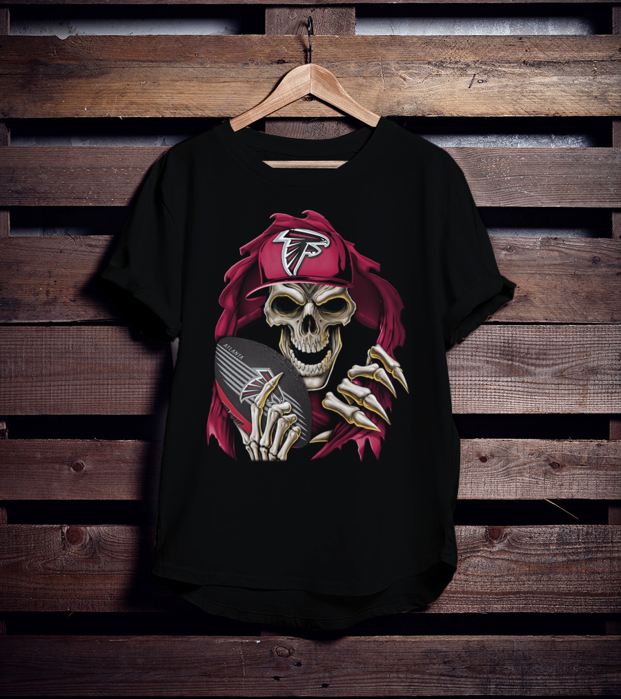 Skullbong Atlanta Falcons Skeleton With Cap Holding Football T-Shirt