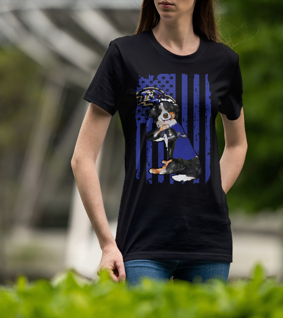 Border Collie I Love Mom Baltimore Ravens Flag T-Shirt