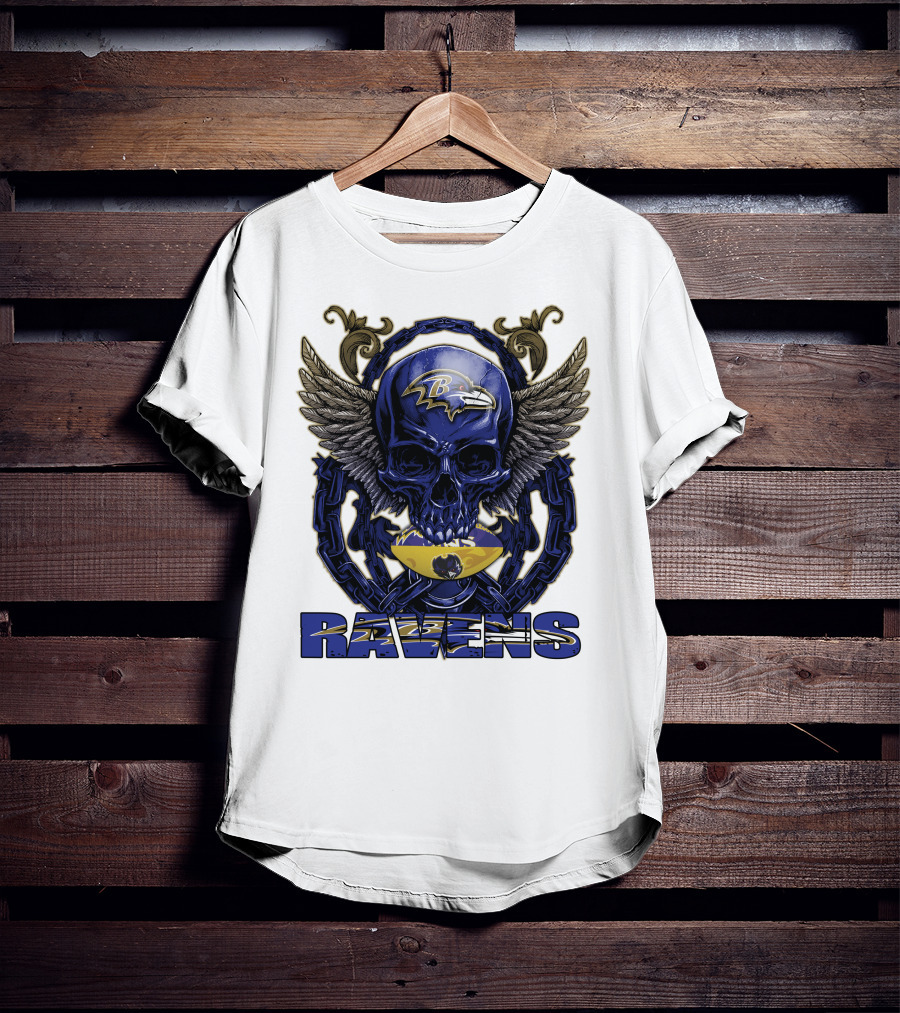 Baltimore Ravens Skullfb Winged Skull Chain T-Shirt