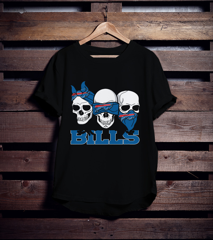 3 Skull Buffalo Bills Logo Bandana Trio T-Shirt