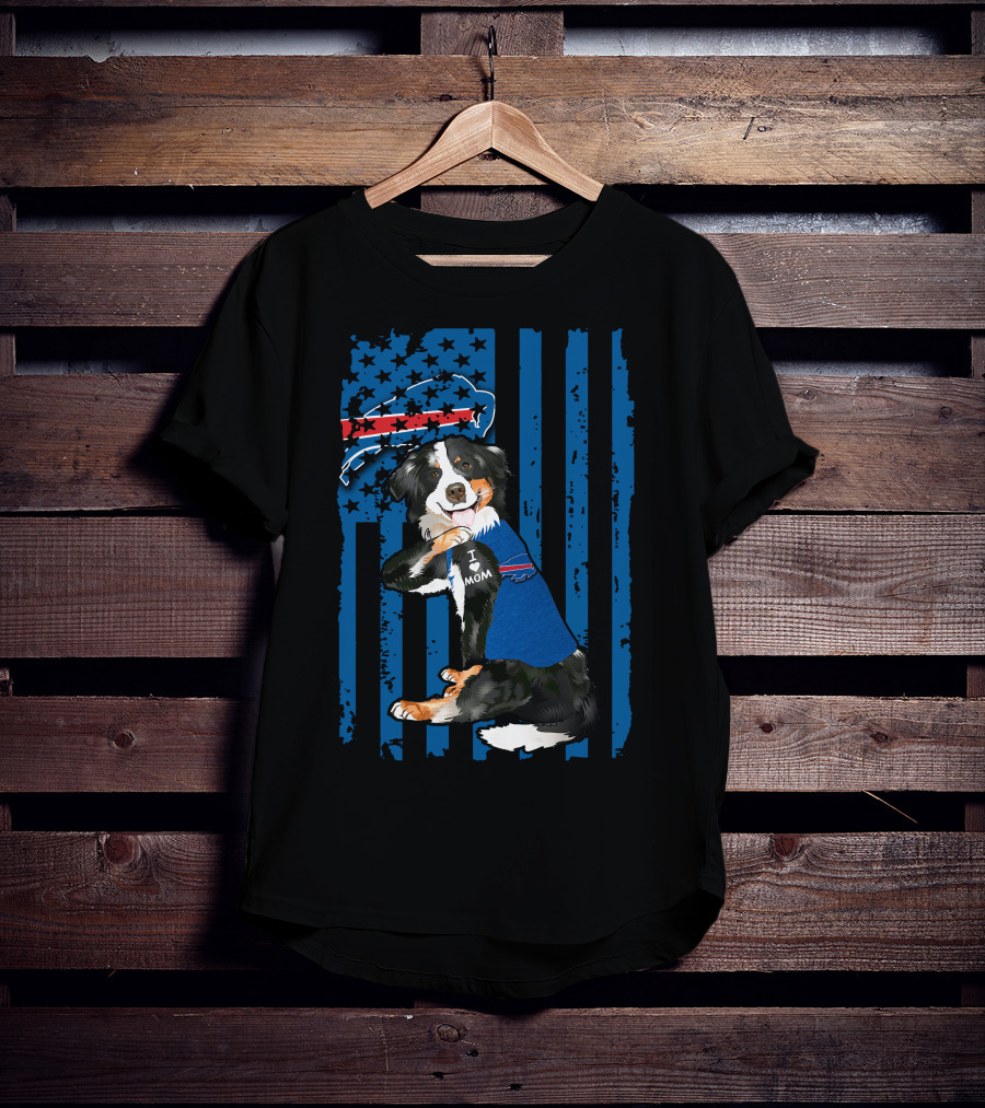 I Love Mom Border Collie Buffalo Bills Fan T-Shirt