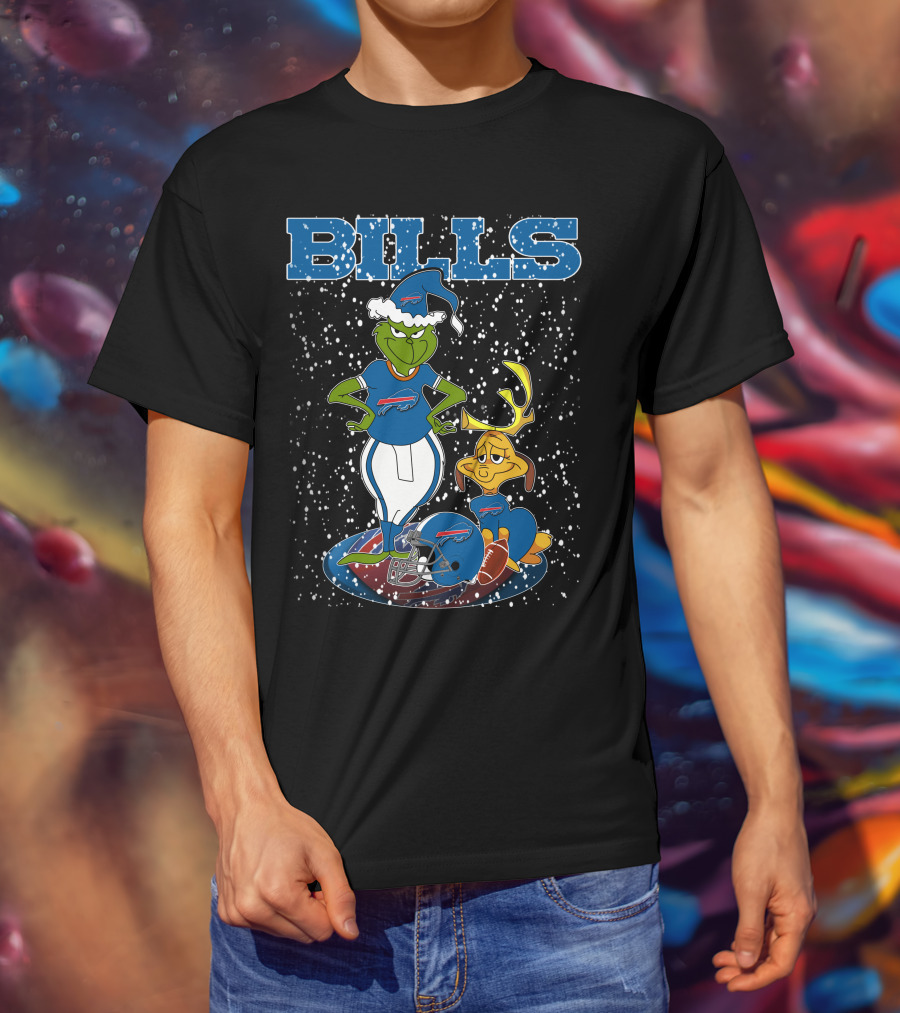 Grinchxmas Buffalo Bills Snowy Grinch And Max Football T-Shirt