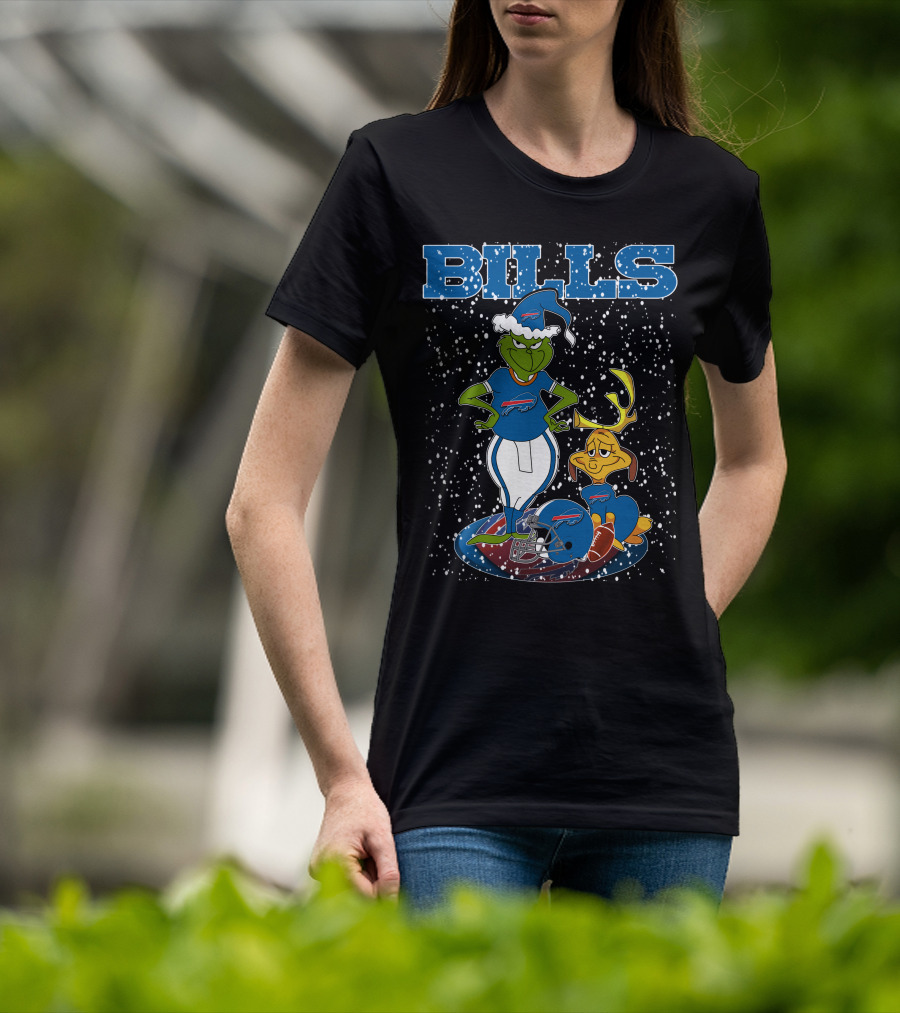 Grinchxmas Buffalo Bills Snowy Grinch And Max Football T-Shirt