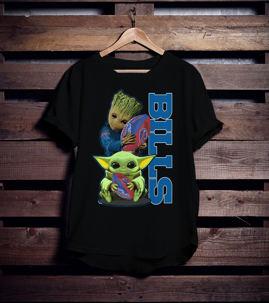 Grzd Buffalo Bills Baby Groot And Baby Yoda Football T-Shirt
