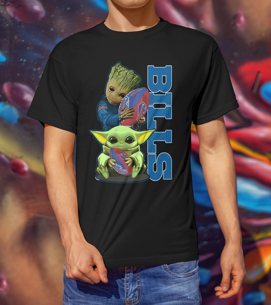 Grzd Buffalo Bills Baby Groot And Baby Yoda Football T-Shirt