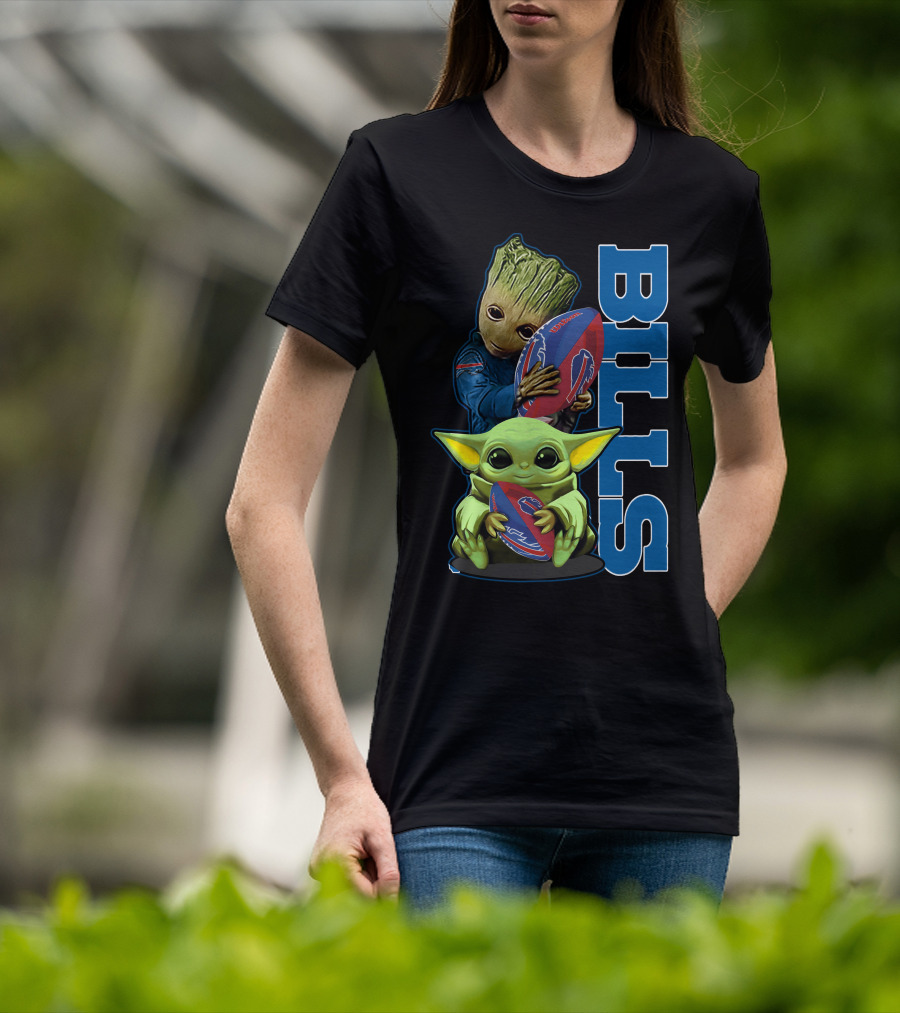 Grzd Buffalo Bills Baby Groot And Baby Yoda Football T-Shirt