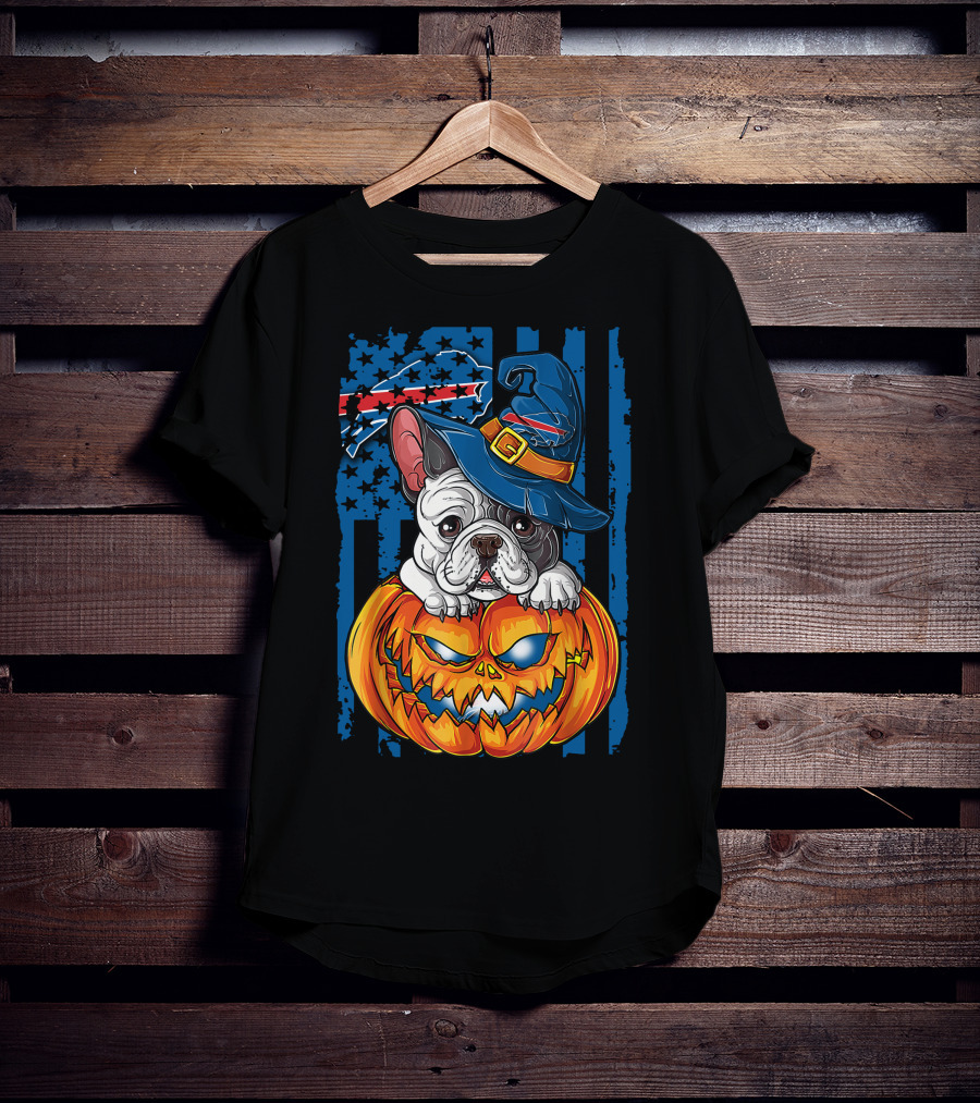 Hlw Bulldog Buffalo Bills Halloween Wizard Pumpkin T-Shirt