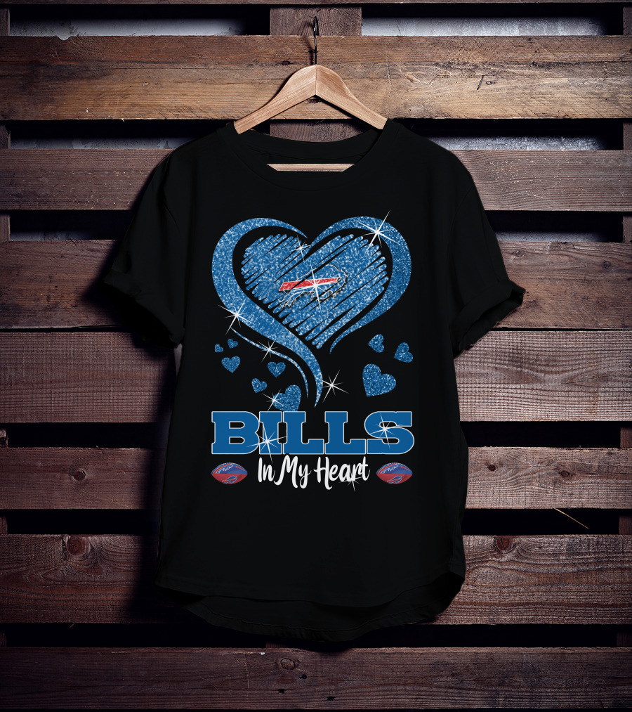 Bills In My Heart Buffalo Bills Sparkling Blue Heart NFL T-Shirt