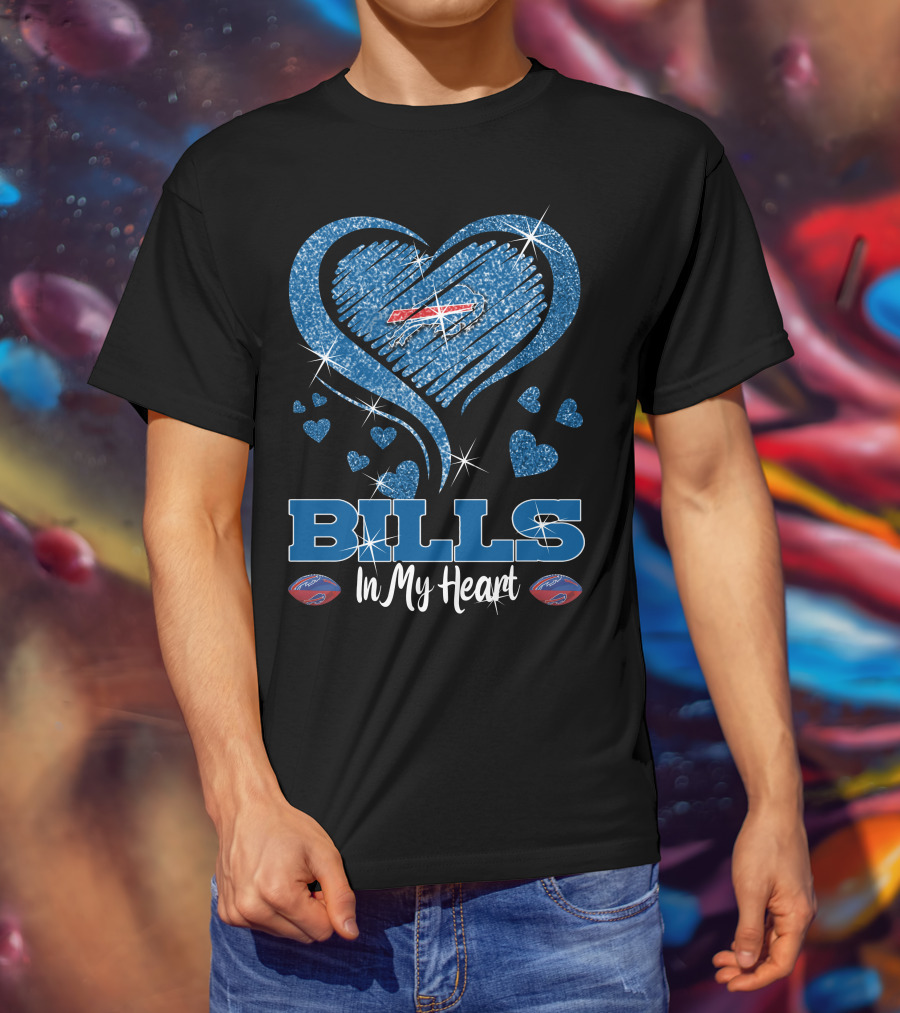 Bills In My Heart Buffalo Bills Sparkling Blue Heart NFL T-Shirt