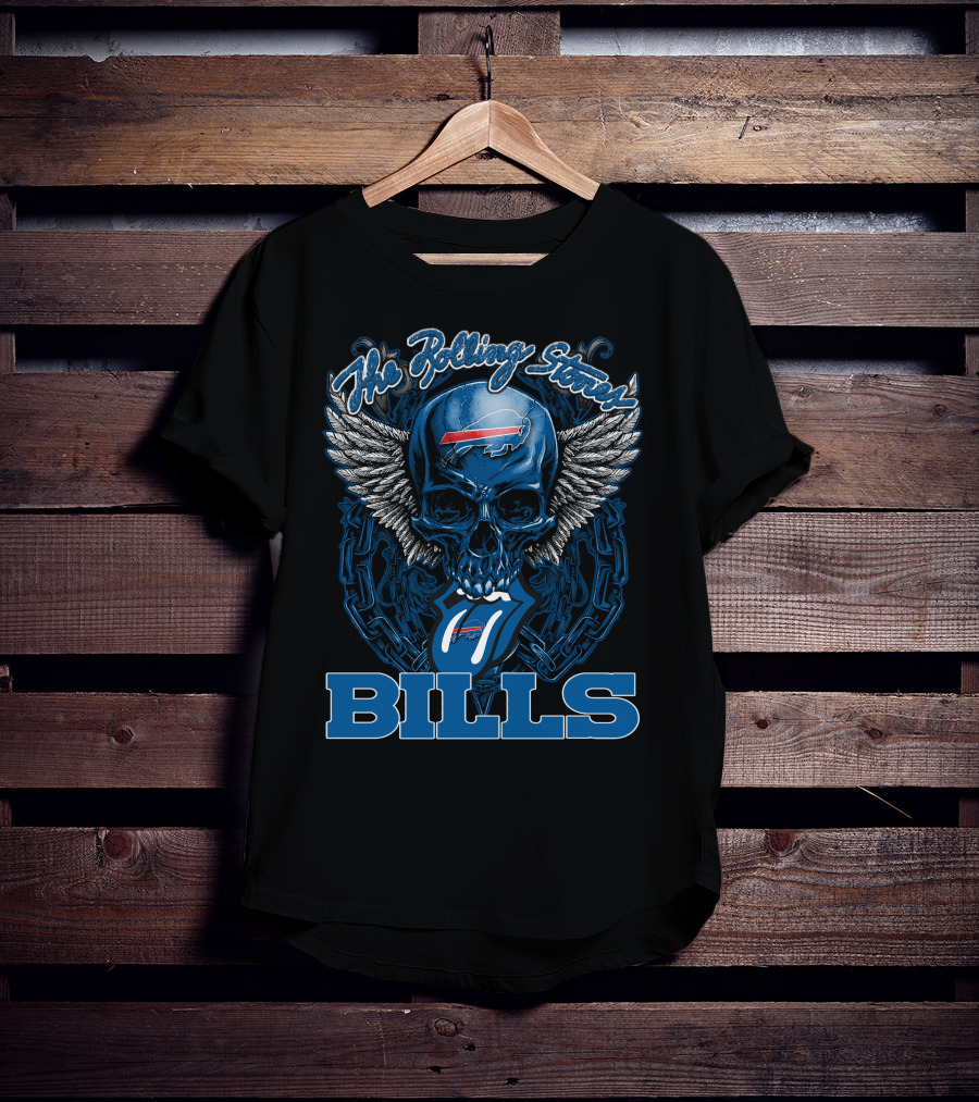 The Rolling Stones Buffalo Bills Winged Skull With Chain And Logo Tongue T-Shirt