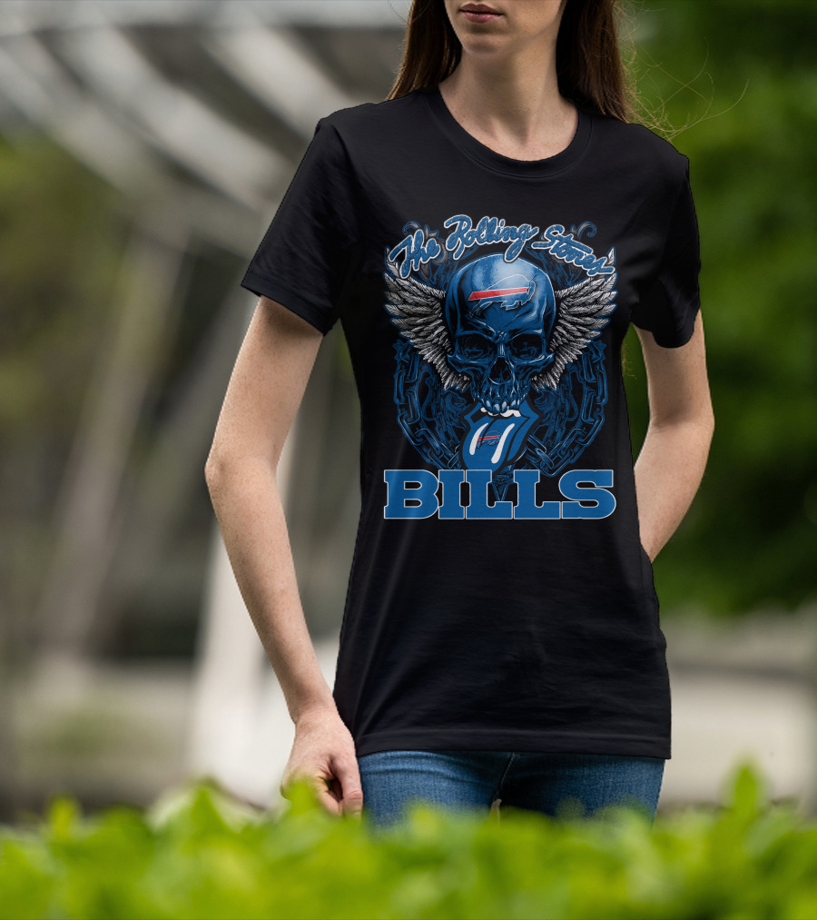 The Rolling Stones Buffalo Bills Winged Skull With Chain And Logo Tongue T-Shirt
