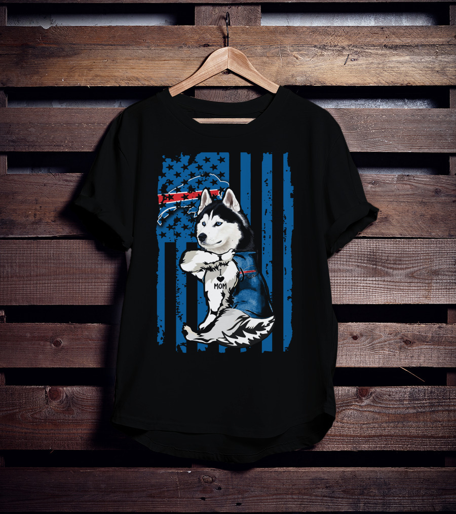Siberian Husky Mom Buffalo Bills Blue Stars American Flag T-Shirt