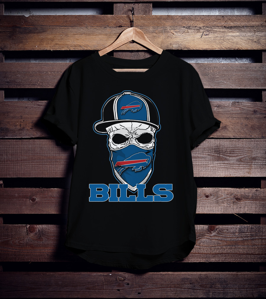 Buffalo Bills Skull Hat Logo Face Covering T-Shirt