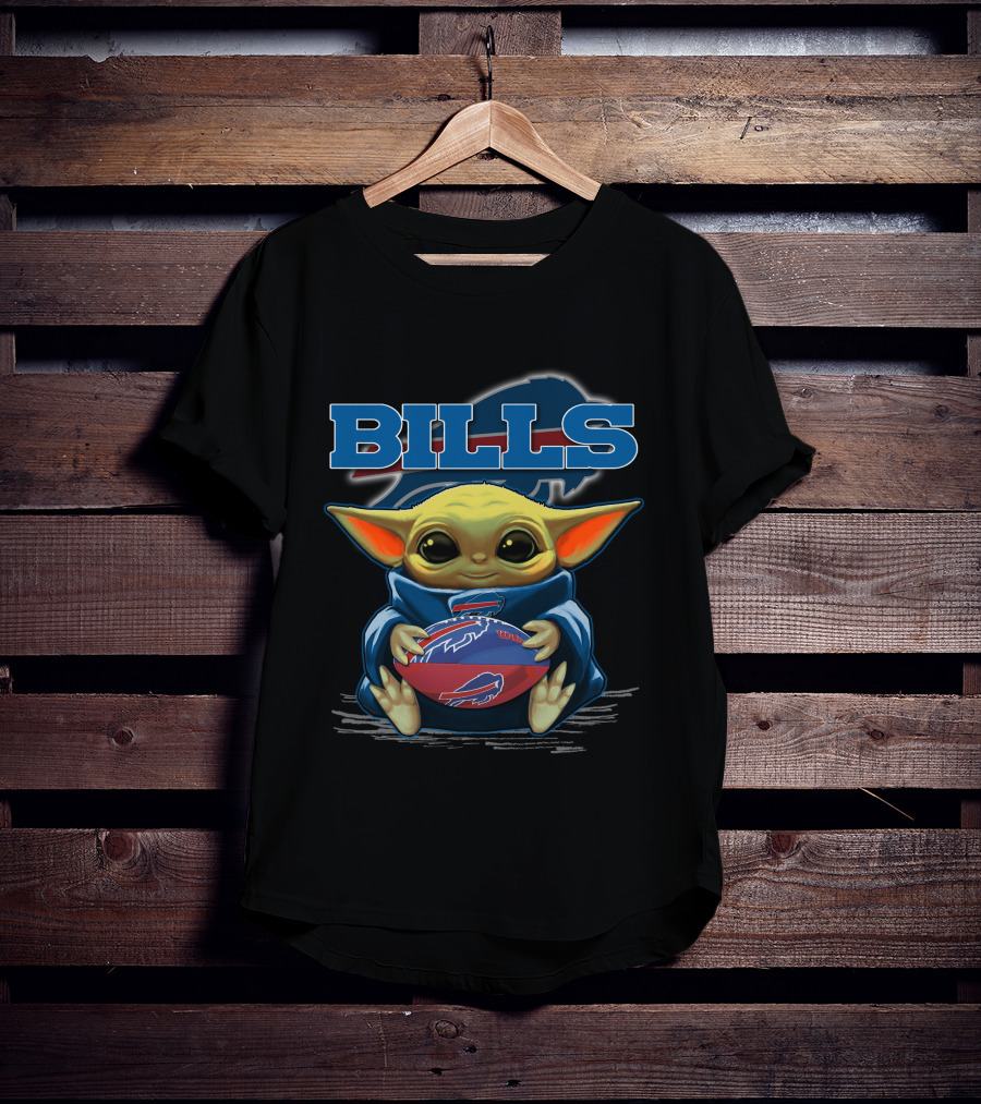 BILLS Yoda Baby Holding Buffalo Bills Football T-Shirt
