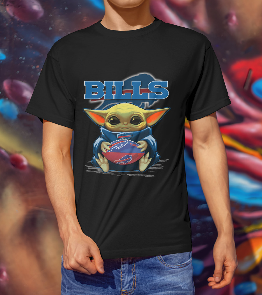 BILLS Yoda Baby Holding Buffalo Bills Football T-Shirt