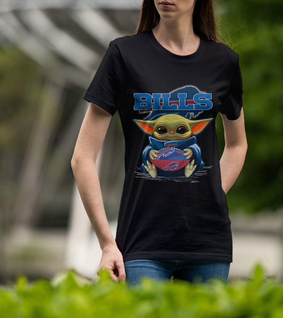 BILLS Yoda Baby Holding Buffalo Bills Football T-Shirt