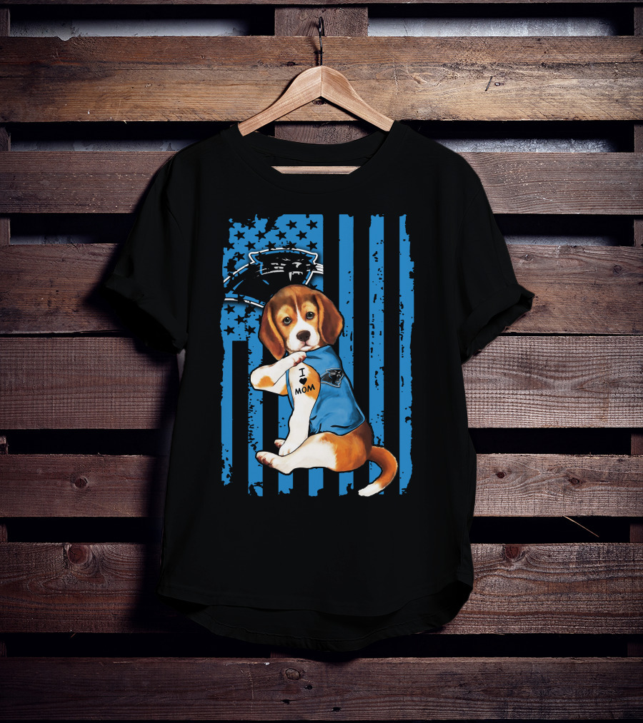 Beagle Carolina Panthers I Love Mom Tattoo American Flag T-Shirt