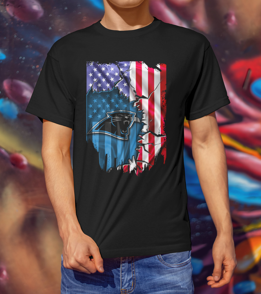 American Flag With Carolina Panthers T-Shirt
