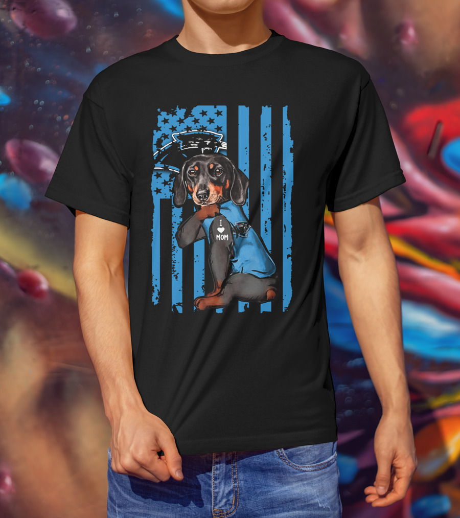 Dachshund Carolina Panthers I Love Mom T-Shirt