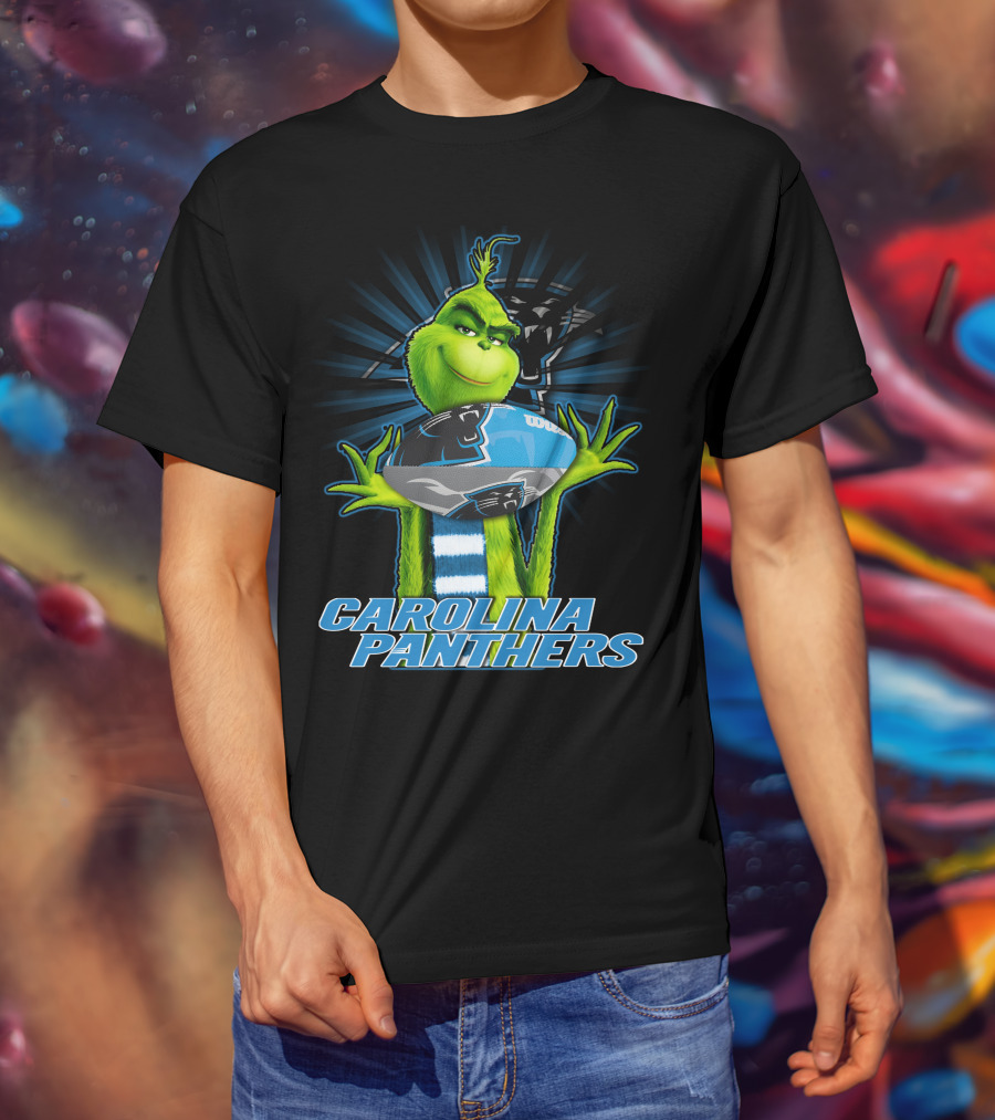 Grinch Holding Football CAROLINA PANTHERS T-Shirt
