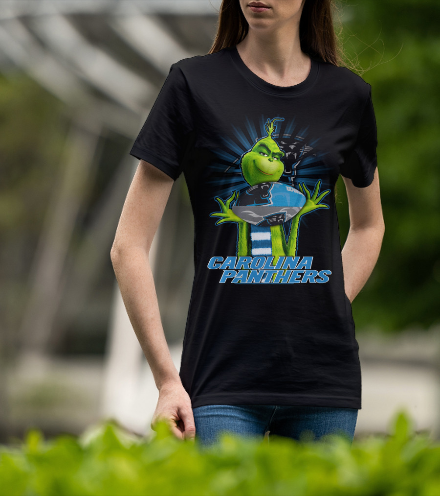 Grinch Holding Football CAROLINA PANTHERS T-Shirt