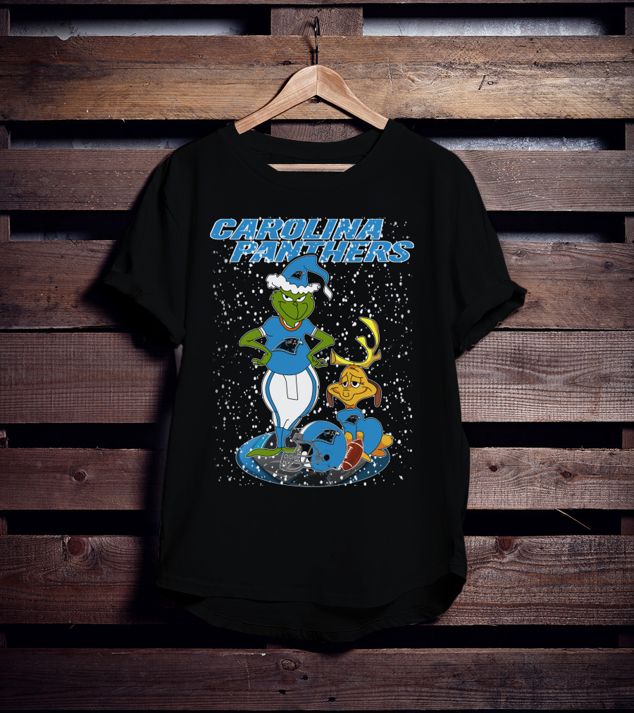 CAROLINA PANTHERS Grinch Christmas Snow Scene With Grinch And Max T-Shirt