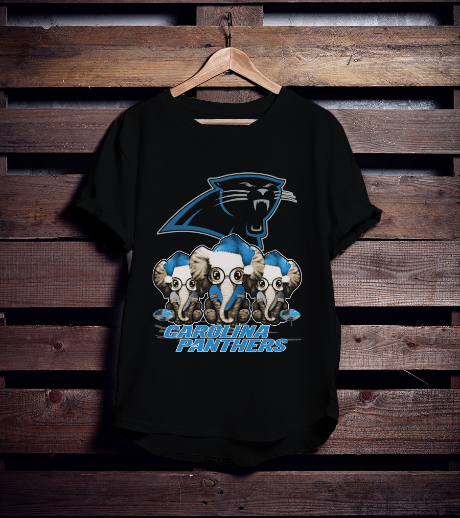 Carolina Panthers Elephan Xmas Holiday Elephant Trio T-Shirt