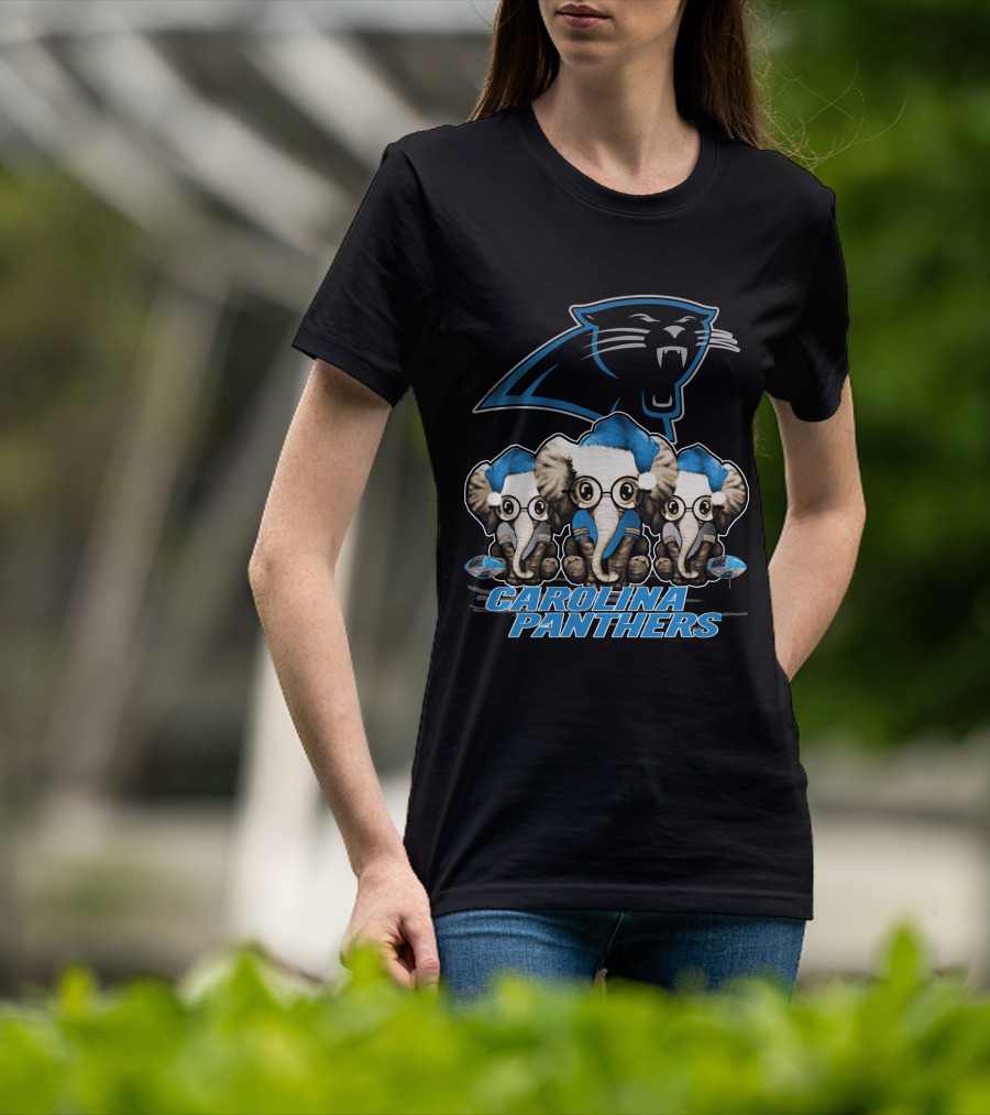 Carolina Panthers Elephan Xmas Holiday Elephant Trio T-Shirt