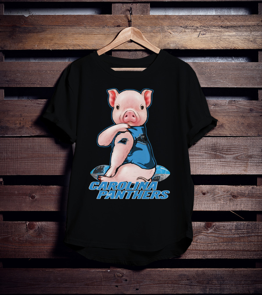 CAROLINA PANTHERS Pig In Panthers Jersey On Football T-Shirt