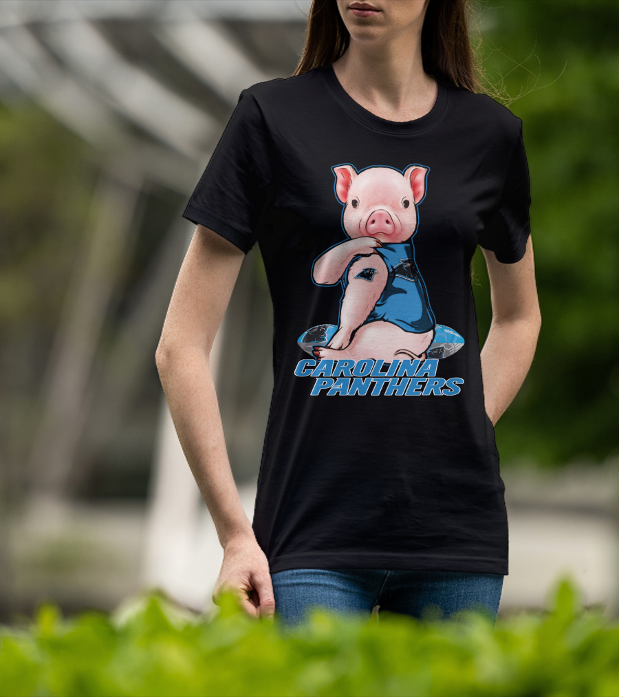 CAROLINA PANTHERS Pig In Panthers Jersey On Football T-Shirt