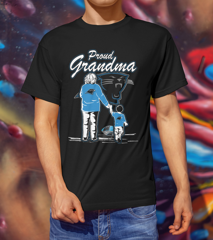 Proud Grandma Carolina Panthers Fan Holding Child With Team T-Shirt