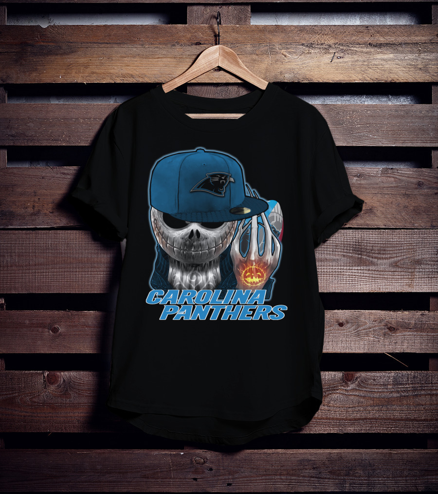 Carolina Panthers Jackskull With Pumpkin And Cap T-Shirt