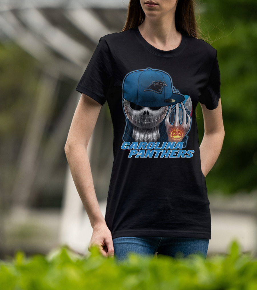 Carolina Panthers Jackskull With Pumpkin And Cap T-Shirt