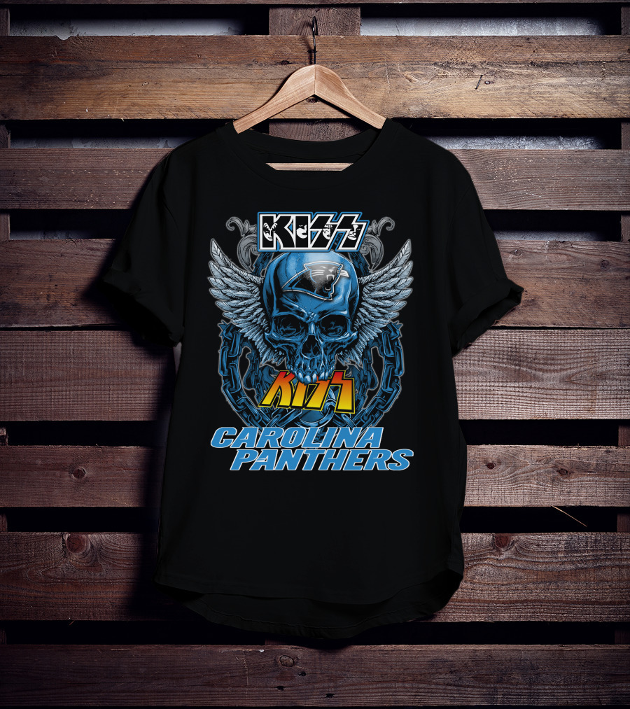KISS Carolina Panthers Skull With Wings And Chains T-Shirt