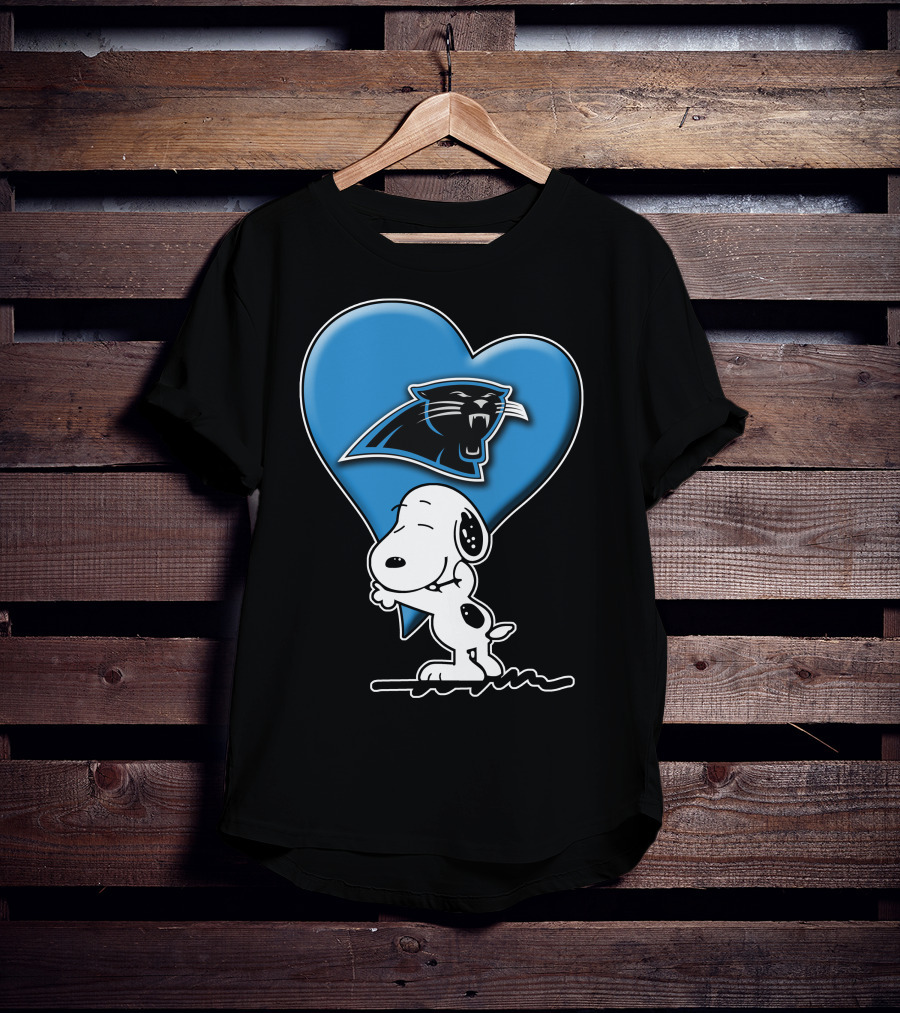 Snp V1 Carolina Panthers Love Snoopy Hugging Blue Heart T-Shirt