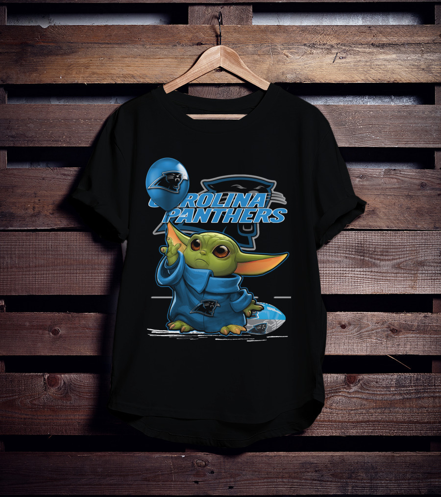 Yoda With Carolina Panthers NFL Logo And Football T-Shirt