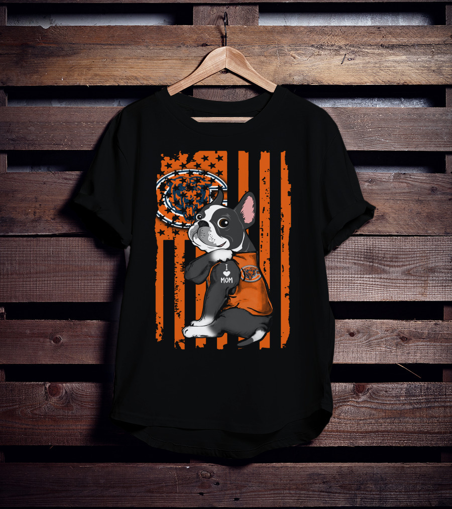 Boston Terrier CHICAGO BEARS I Love Mom Fan T-Shirt