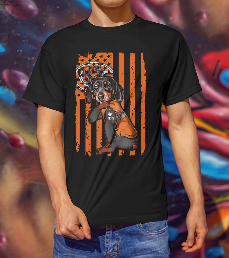 Dachshund Chicago Bears I Love Mom T-Shirt