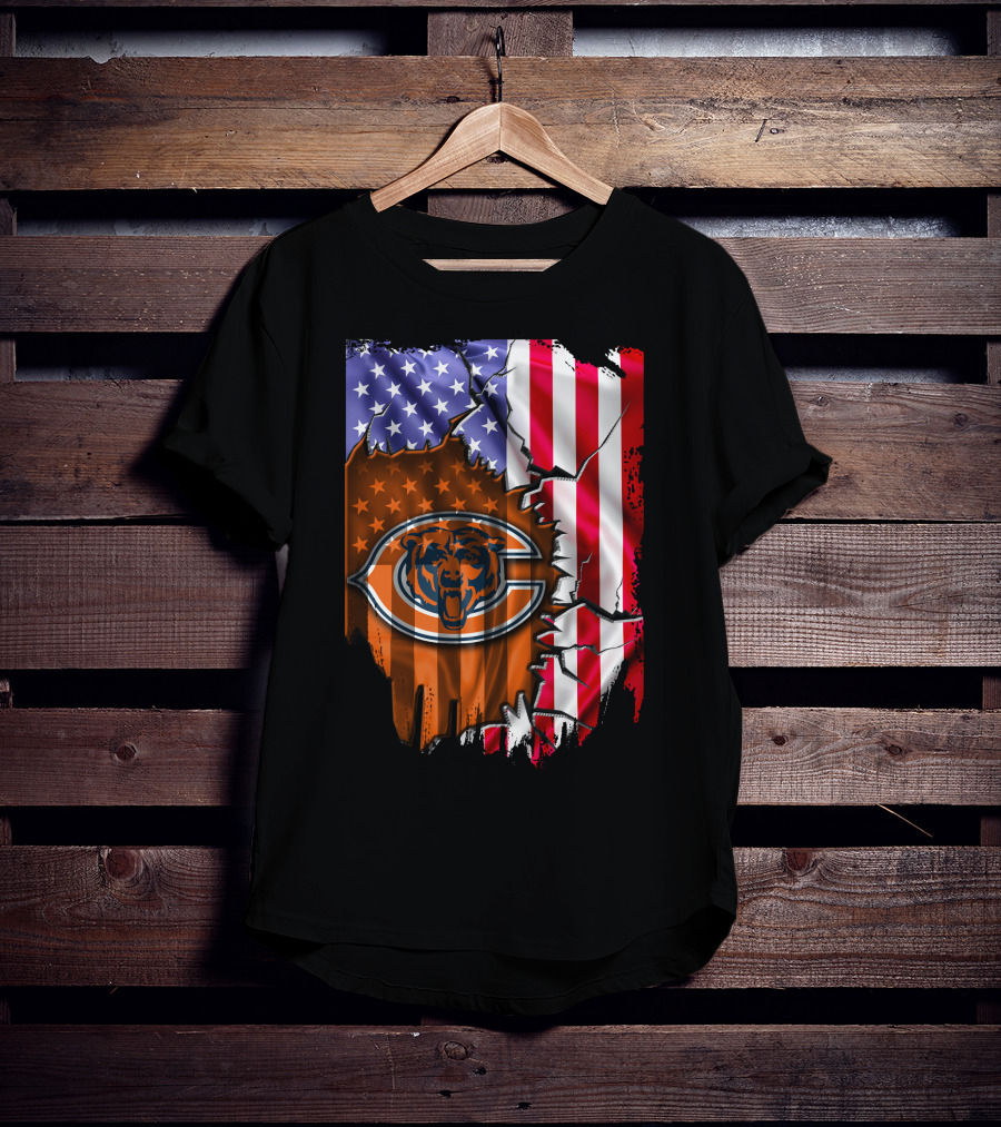 American Flag With Chicago Bears T-Shirt