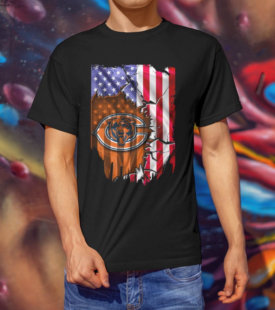 American Flag With Chicago Bears T-Shirt