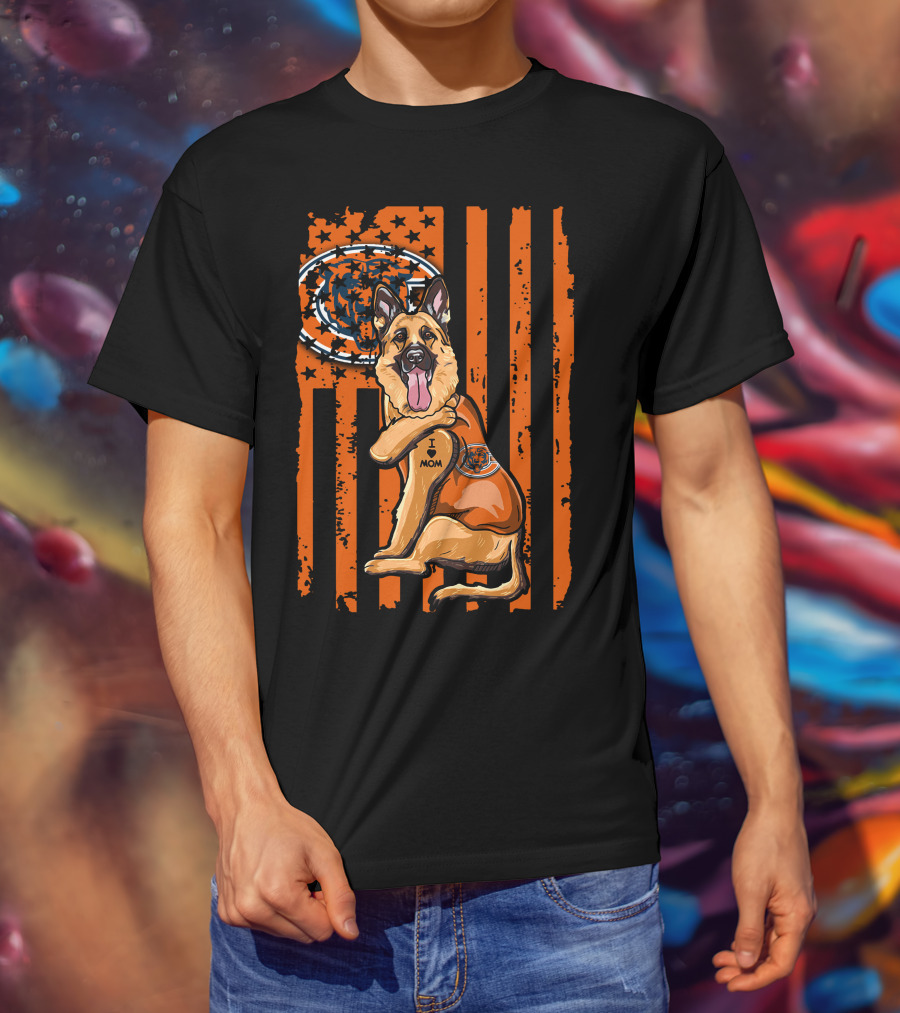 German Shepherd I Mom Chicago Bears Fan American Flag T-Shirt
