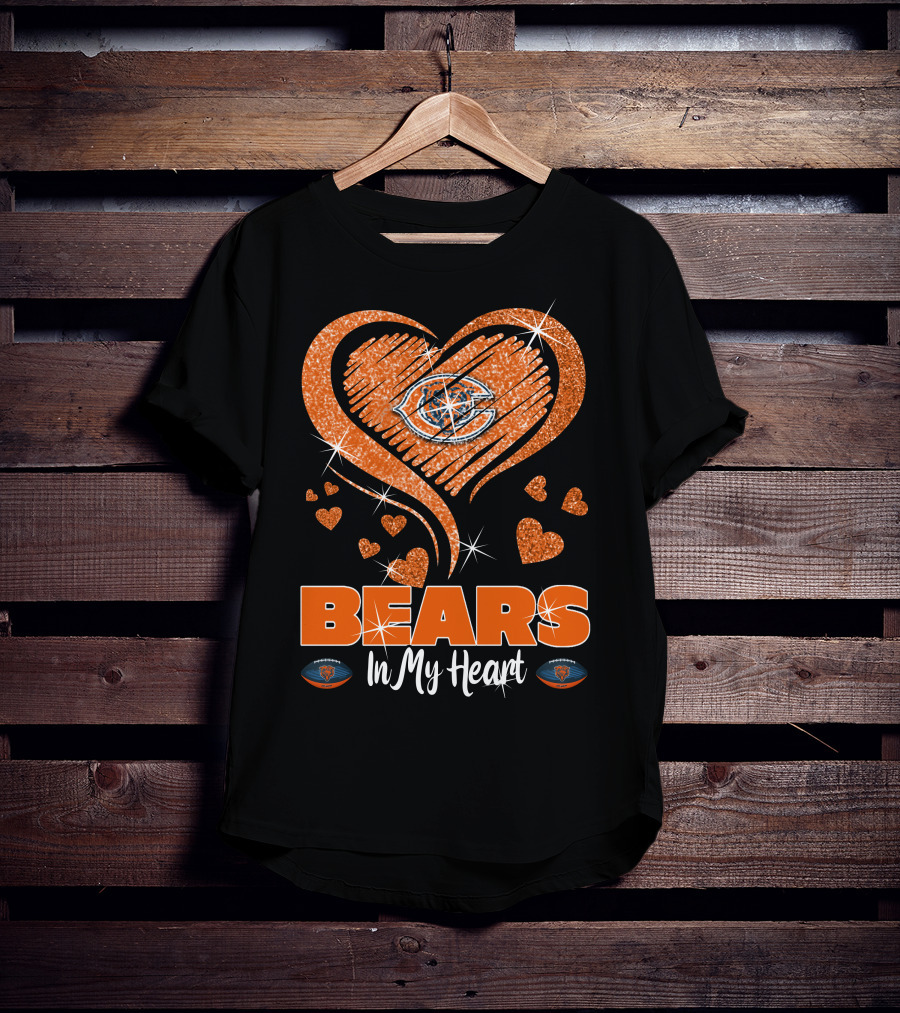 BEARS In My Heart Chicago Bears Sparkling Emblem T-Shirt