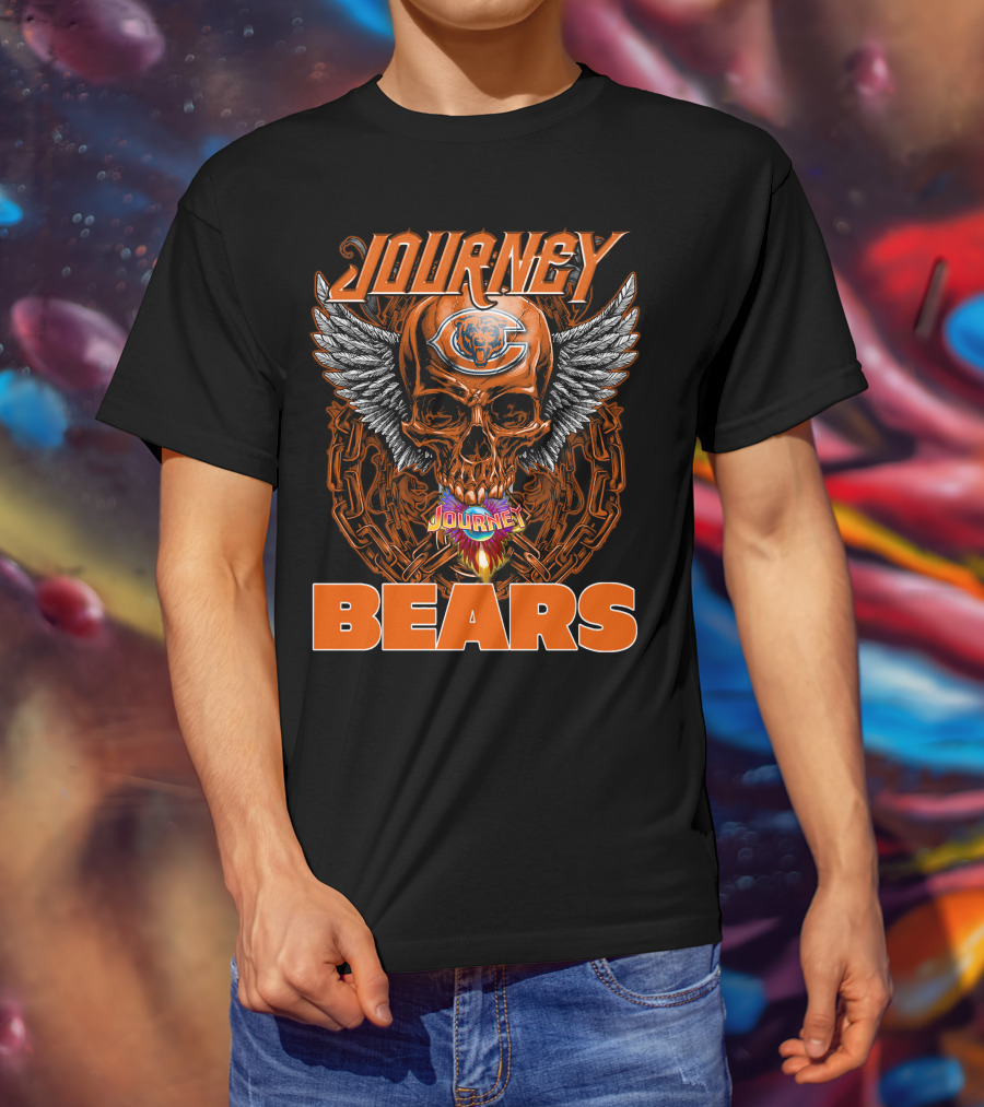 Journey Chicago Bears Skull Wings Chain Flame T-Shirt