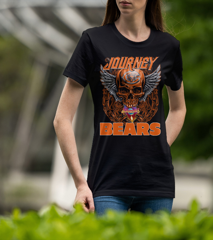 Journey Chicago Bears Skull Wings Chain Flame T-Shirt